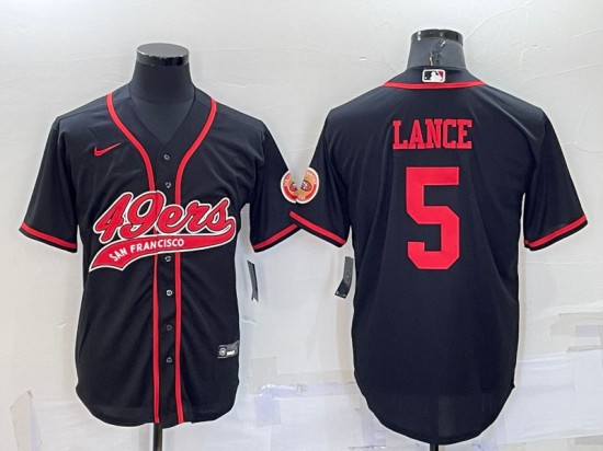Men's San Francisco 49ers #5 Trey Lance Black Cool Base Stitched Baseball Jersey
